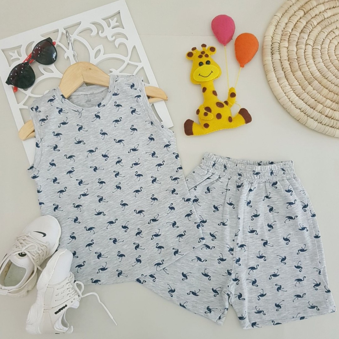 تاب و شلوارک بچگانه سایز 40 و 45 طرح فلامینگو ارسال رایگان