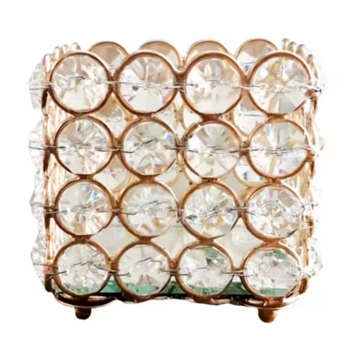 شمعدان کریستال فانتزی مکعبی رنگ طلایی ونقره ای 