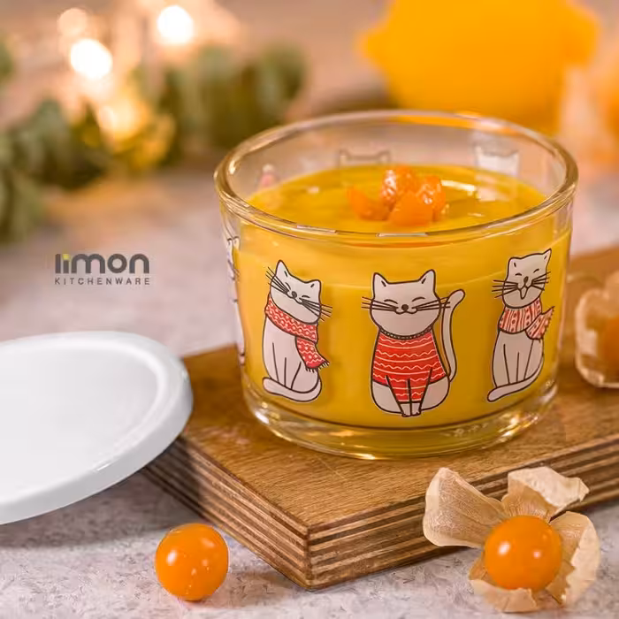 ظرف شیشه ای درب دار 190 میلی لیتر چاپ دار