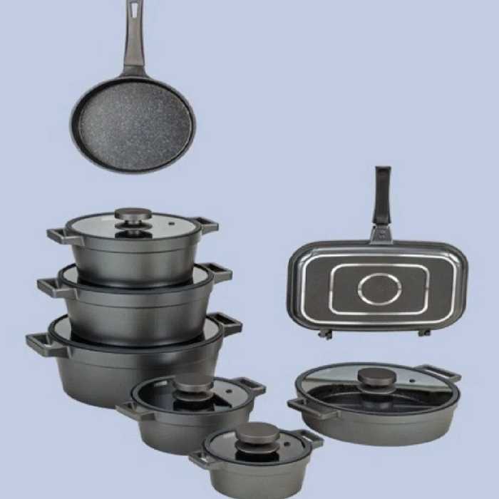 سرویس قابلمه 15 پارچه یونیک طوسی سیلیکونی مدل دیاموند کد un-8522