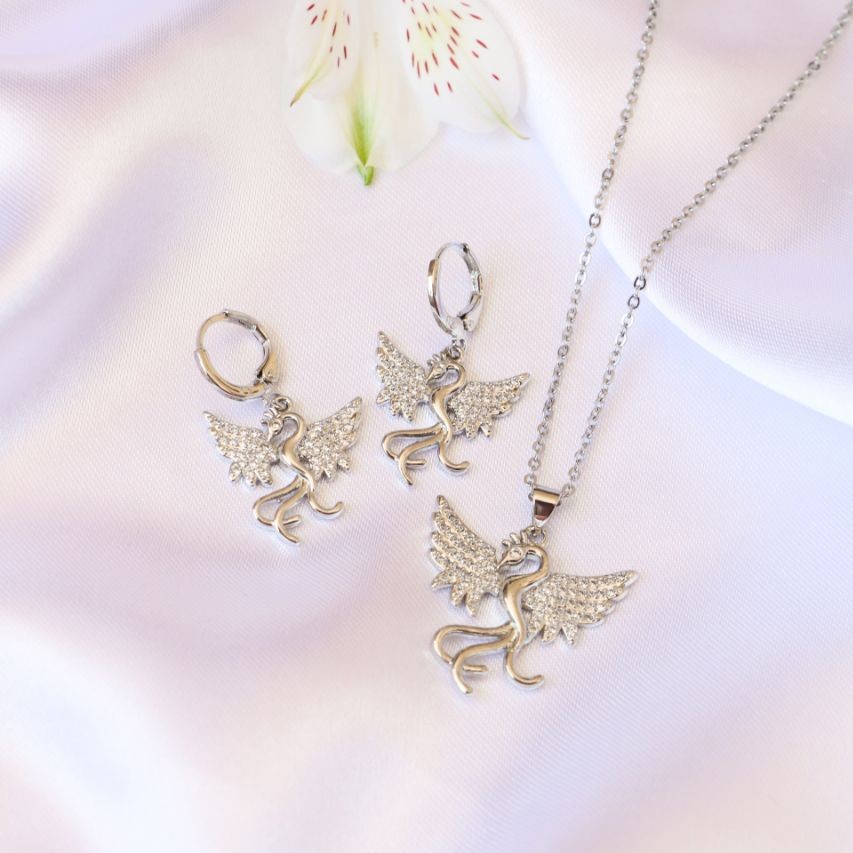 نیم ست استیل ققنوس آبکاری با اب نقره 