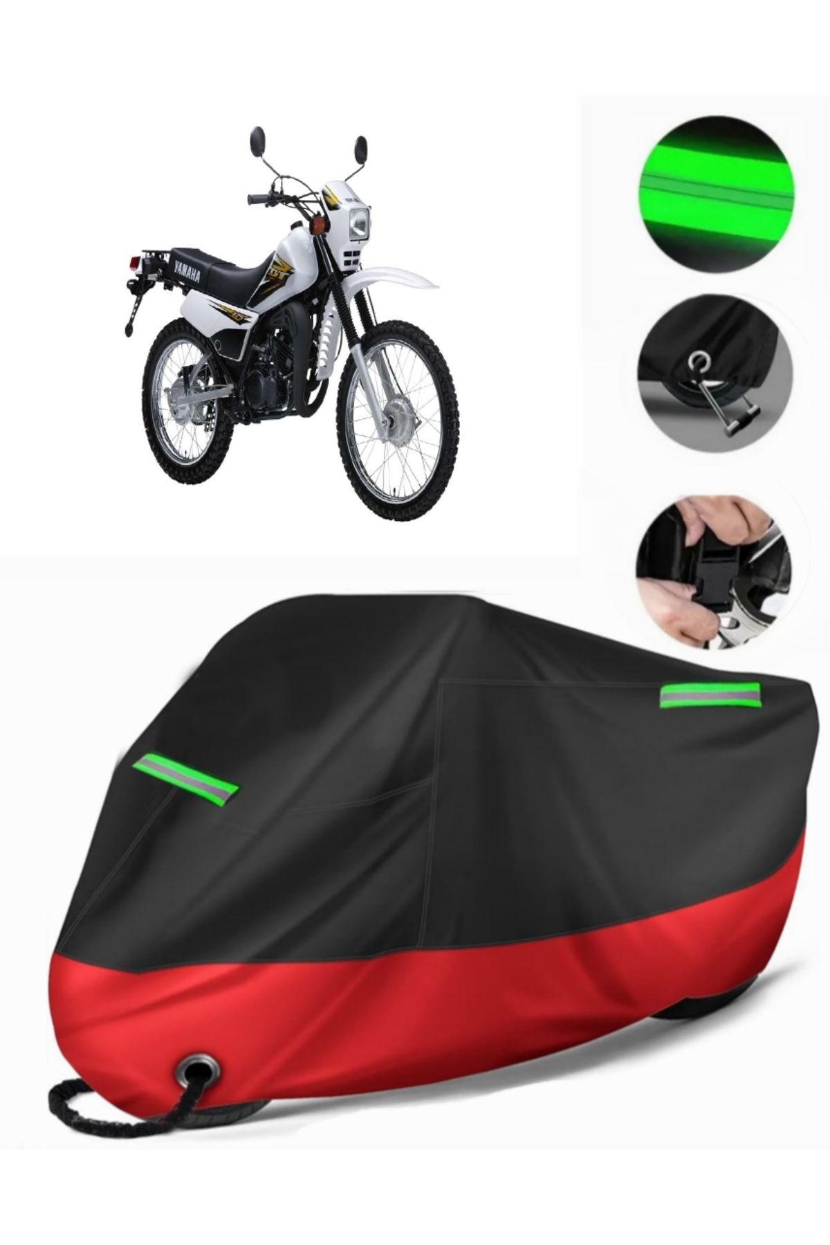 چادر موتورسیکلت قرمز YAMAHA DT 125 با برزنت موتور سیکلت پریمیوم سازگار قفل سیاه MotoEn