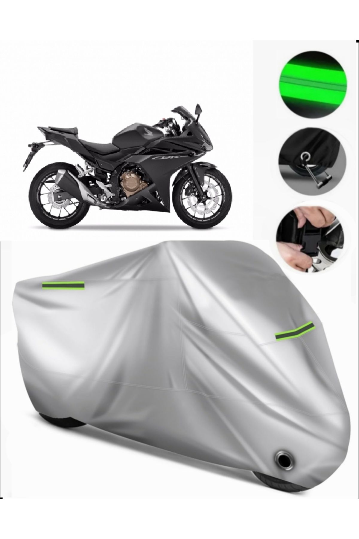 چادر موتورسیکلت خاکستری HONDA CBR 500R سازگار با برزنت مرمت LOCK GRI MotoEn