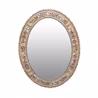 قاب آینه بیضی لبه دالبری مدل گل و مرغ قهوه ایی برجسته خاتم کاری(سایز سوپر)(گارانتی 120 ماهه)