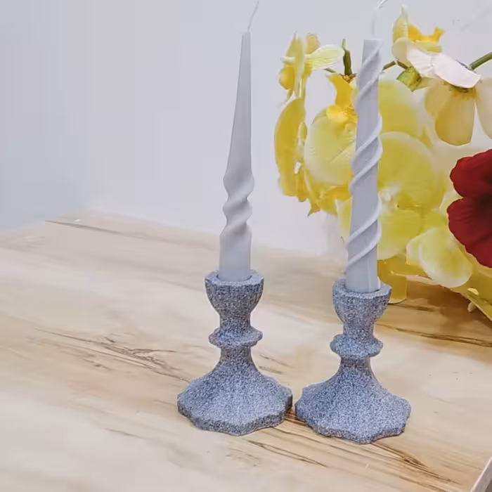 2عدد شمعدان 9 سانت طرح سنگی خاکستری