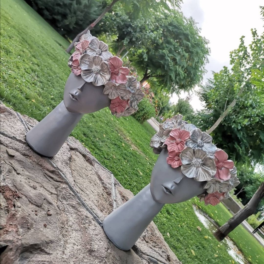 مجسمه گلدانی دختر گل به سر