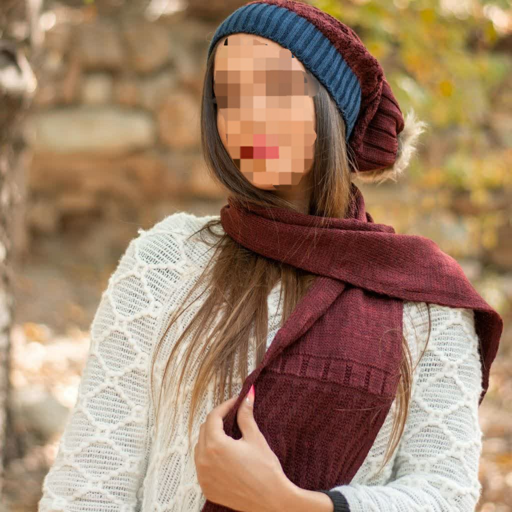 شال گردن و کلاه بافتنی پوم دار پاییزه زنانه و دخترانه سورمه ای و زرشکی