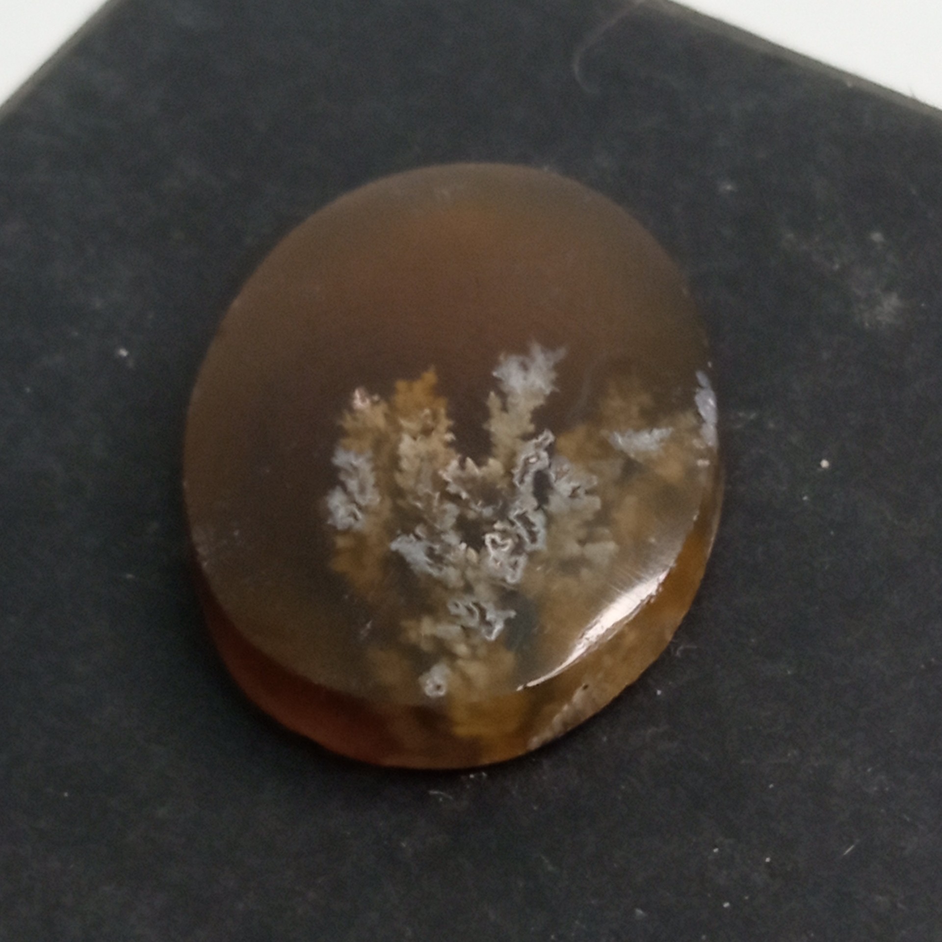 نگین عقیق شجر بهاره زمینه خرمایی بسیار زیبا مناسب برای ساخت انواع زیور آلات 