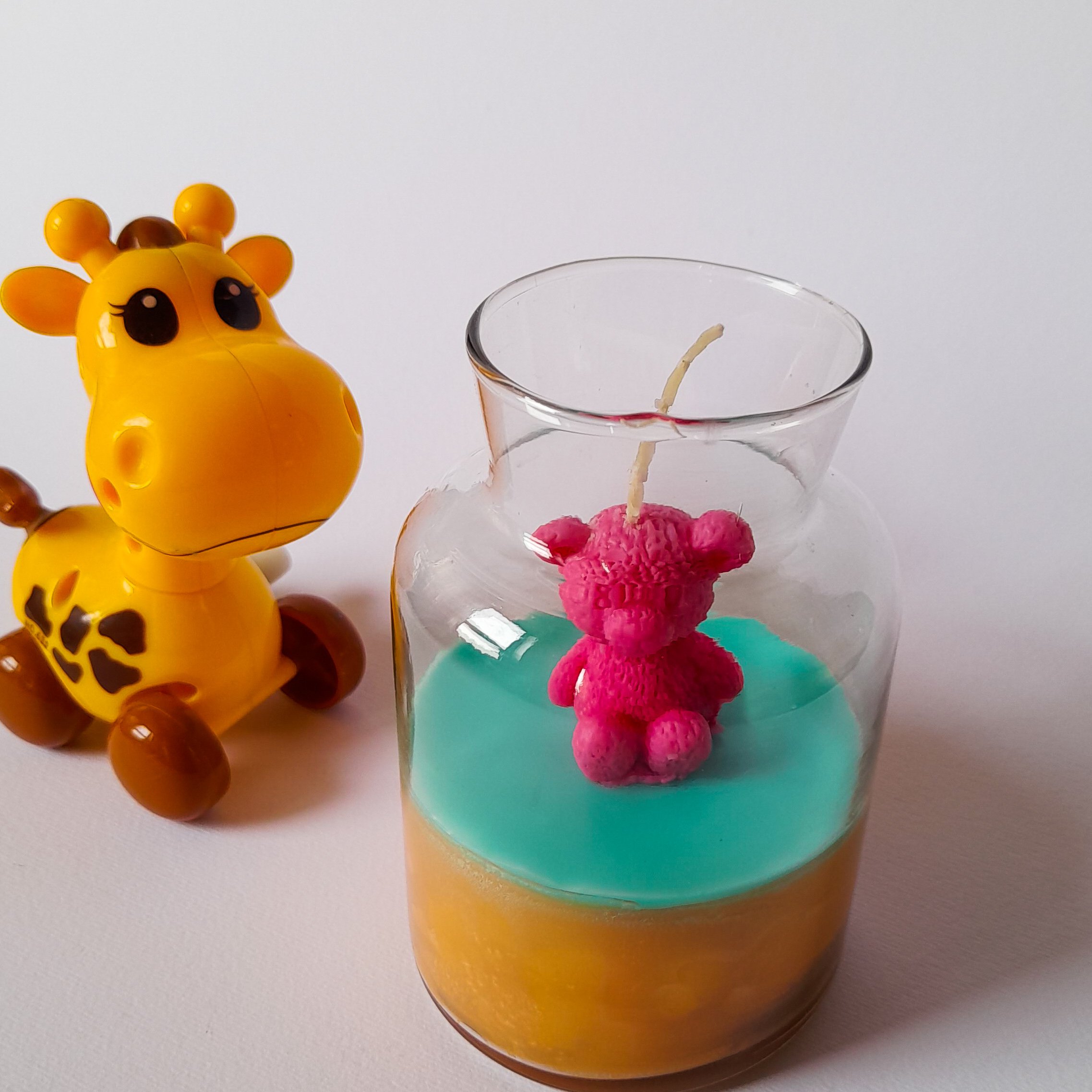 شمع تزئینی دستساز  جار شیشه ای طرح خرس تدی گالری زیبا