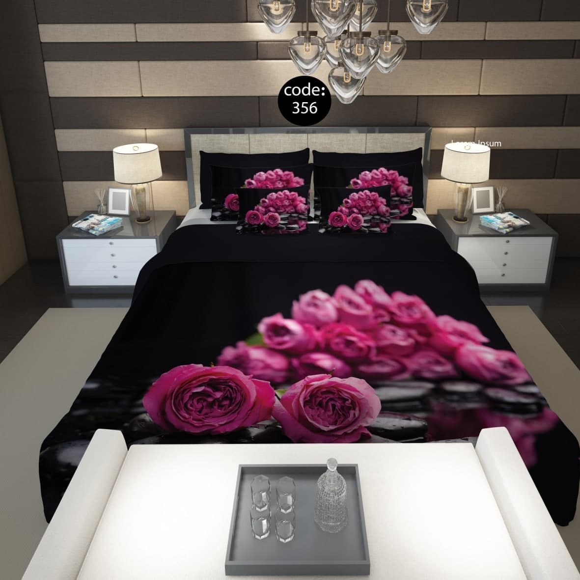 سرویس  روتختی دونفره 8تکه چاپی قابل ست با پرده با انتخاب جنس پارچه کد 356