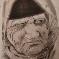 تابلوی سیاه قلم طرح چهره مسن ابعاد 30در40