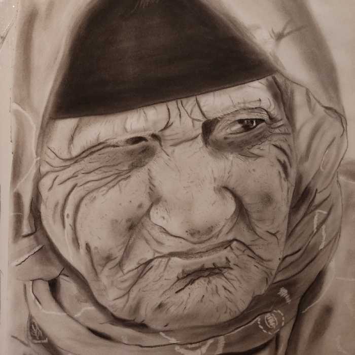 تابلوی سیاه قلم طرح چهره مسن ابعاد 30در40