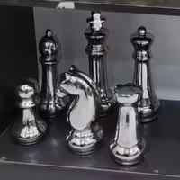 مهره شطرنج 6تایی رنگ دودی سایز بزرگ سرامیک آبکاری شده سولفات نقره