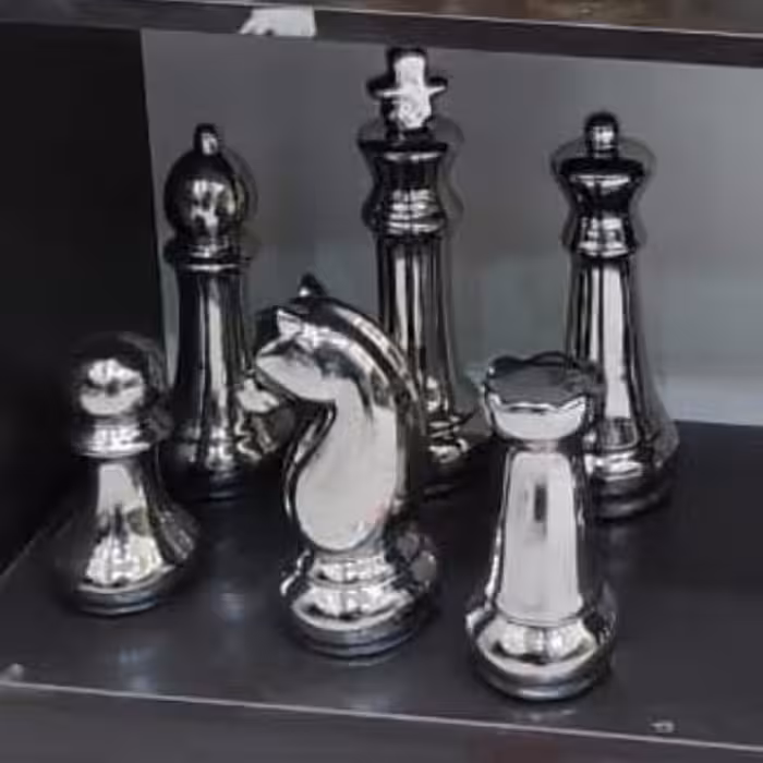 مهره شطرنج 6تایی رنگ دودی سایز بزرگ سرامیک آبکاری شده سولفات نقره