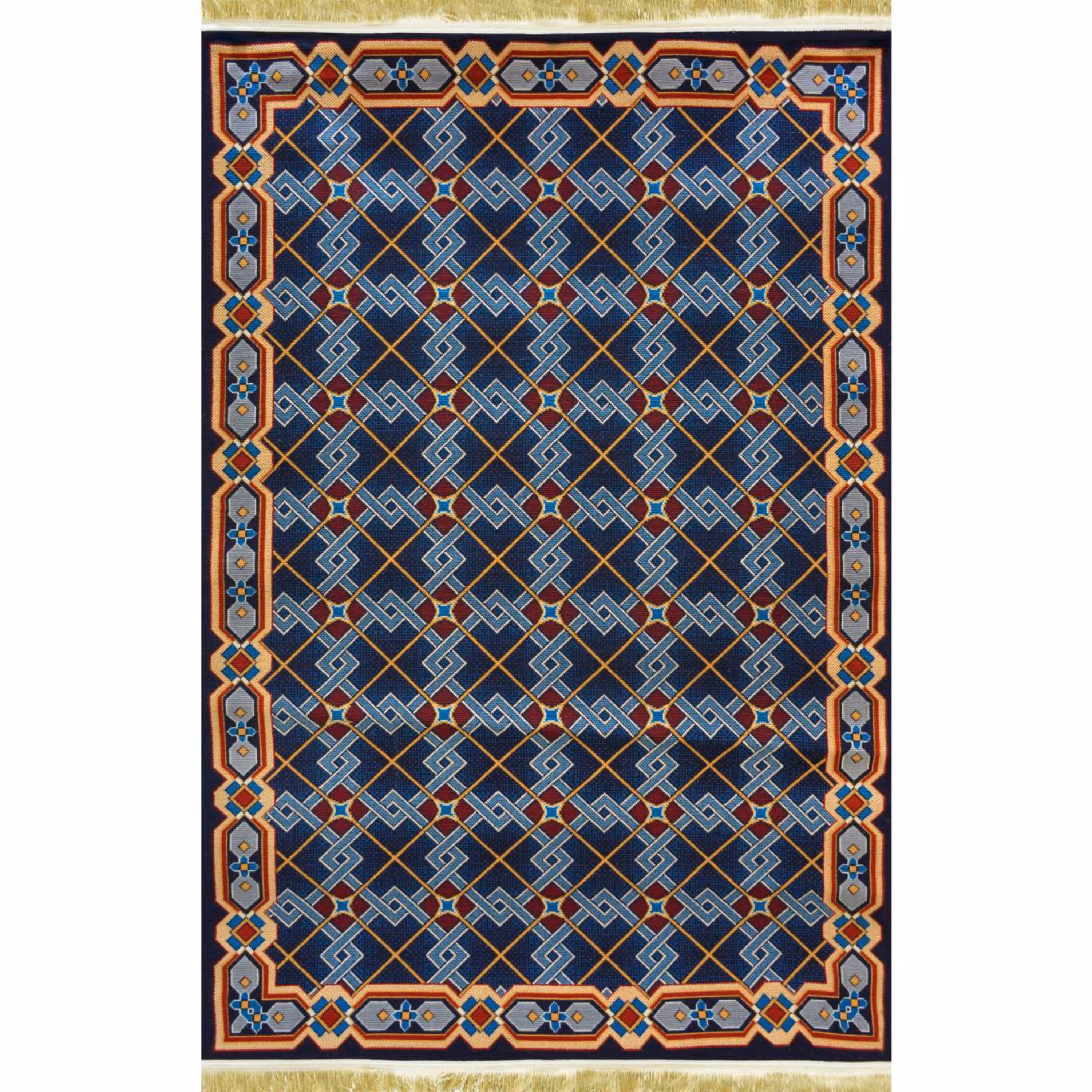 گلیم ماشینی افرند کد 9910 زمینه سرمه ای (یک و نیم متری)