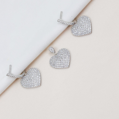 نیمست نقره قلب سفید و پرنگین با روکش طلا سفید کد 1648