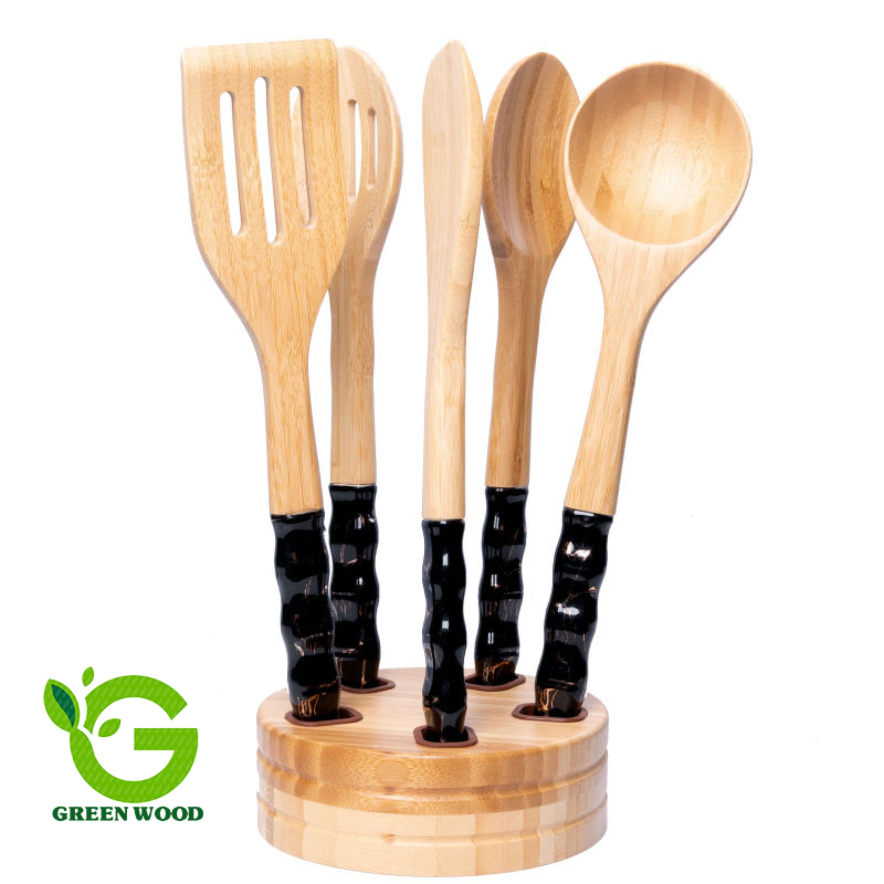 سرویس کفگیر و ملاقه بامبو سرامیک 6 پارچه ماربل بهمراه استند Black کد Gw40103002