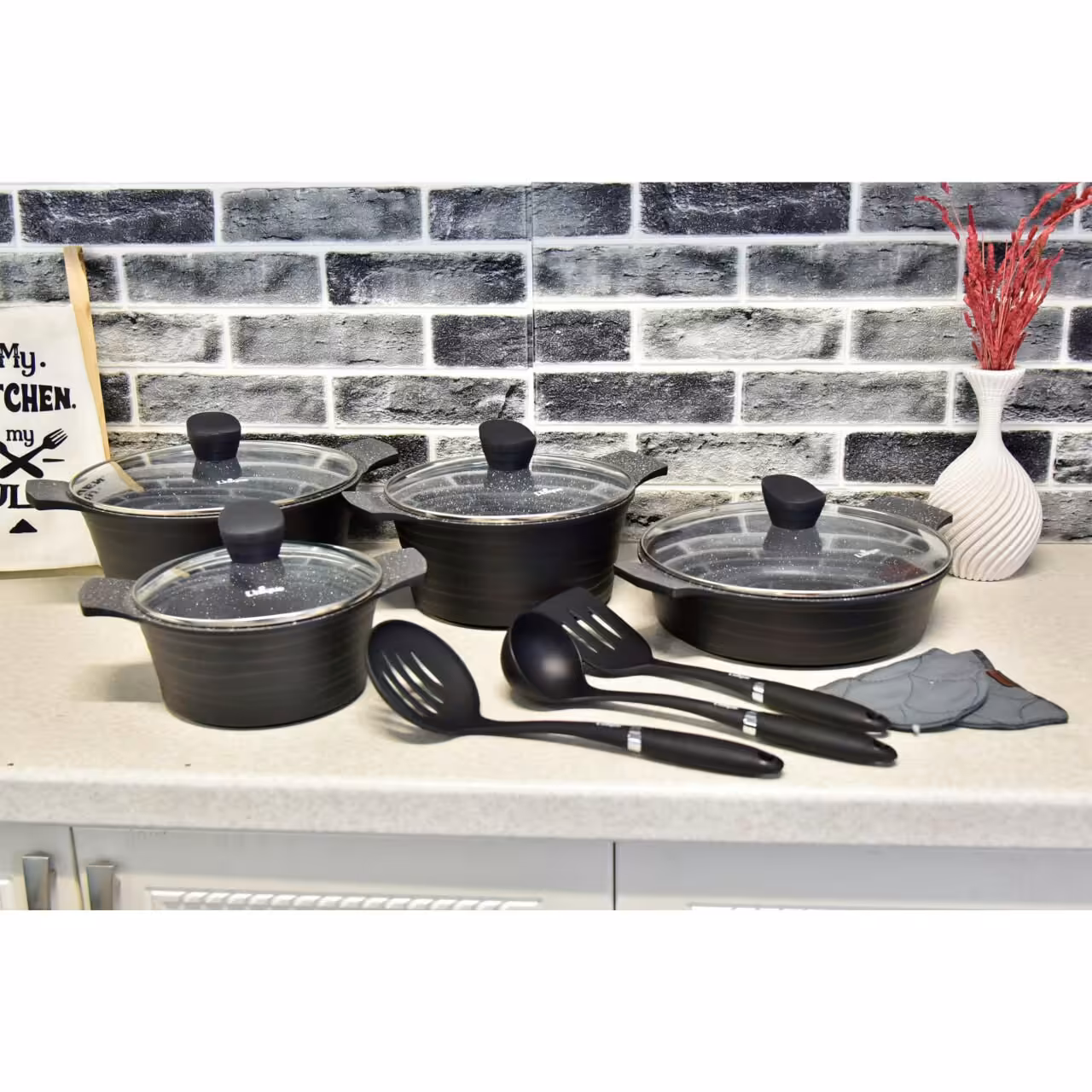 سرویس قابلمه  11 پارچه مشکی لاین گرانیت 7721 یونیک