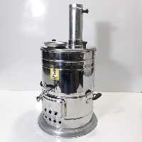 سماور زغالی استیل 8 لیتر با دسته عایق دودکش و سینی زیر زغال