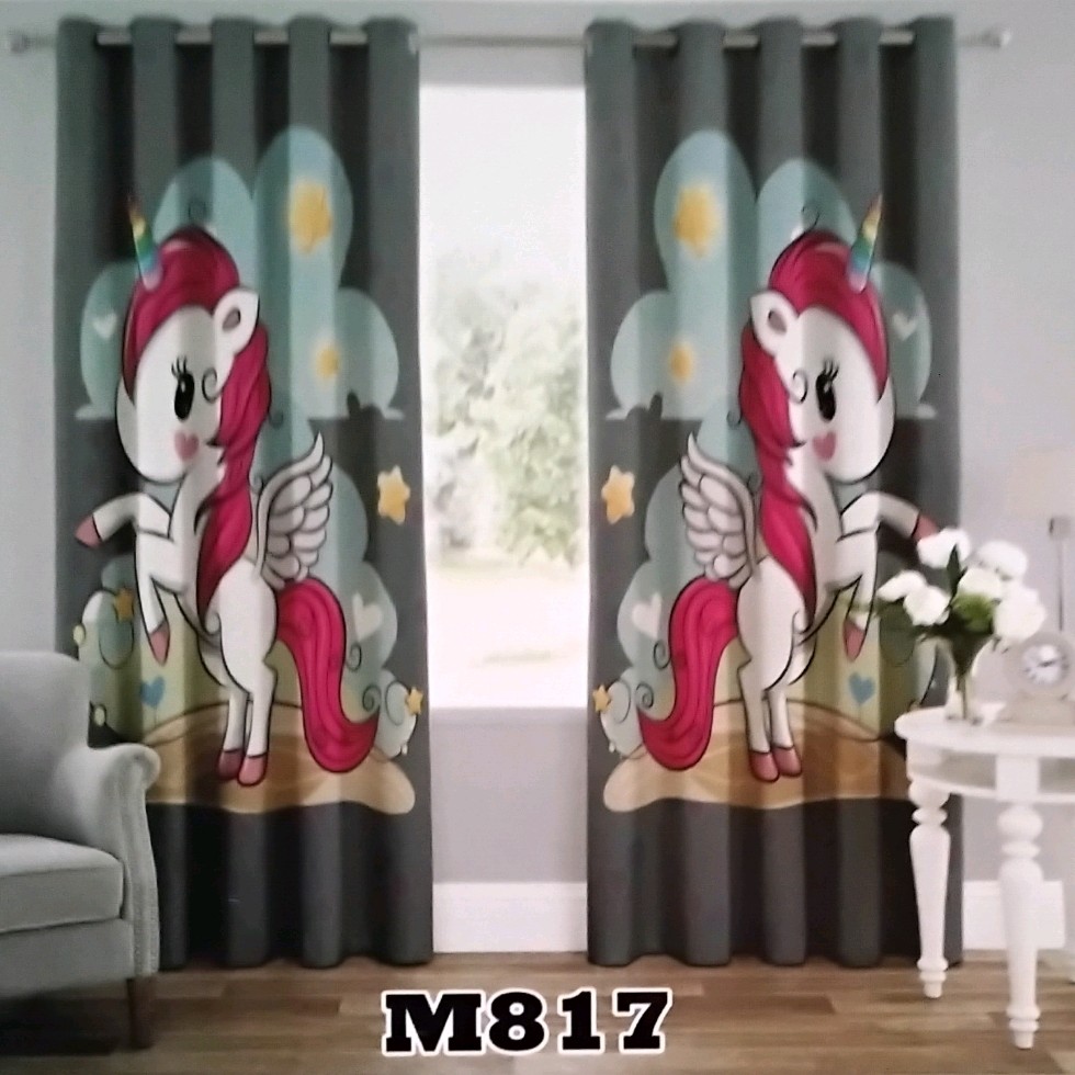 پرده چاپی پانچ اتاق کودک دو قواره  طرح کارتونی کد m817