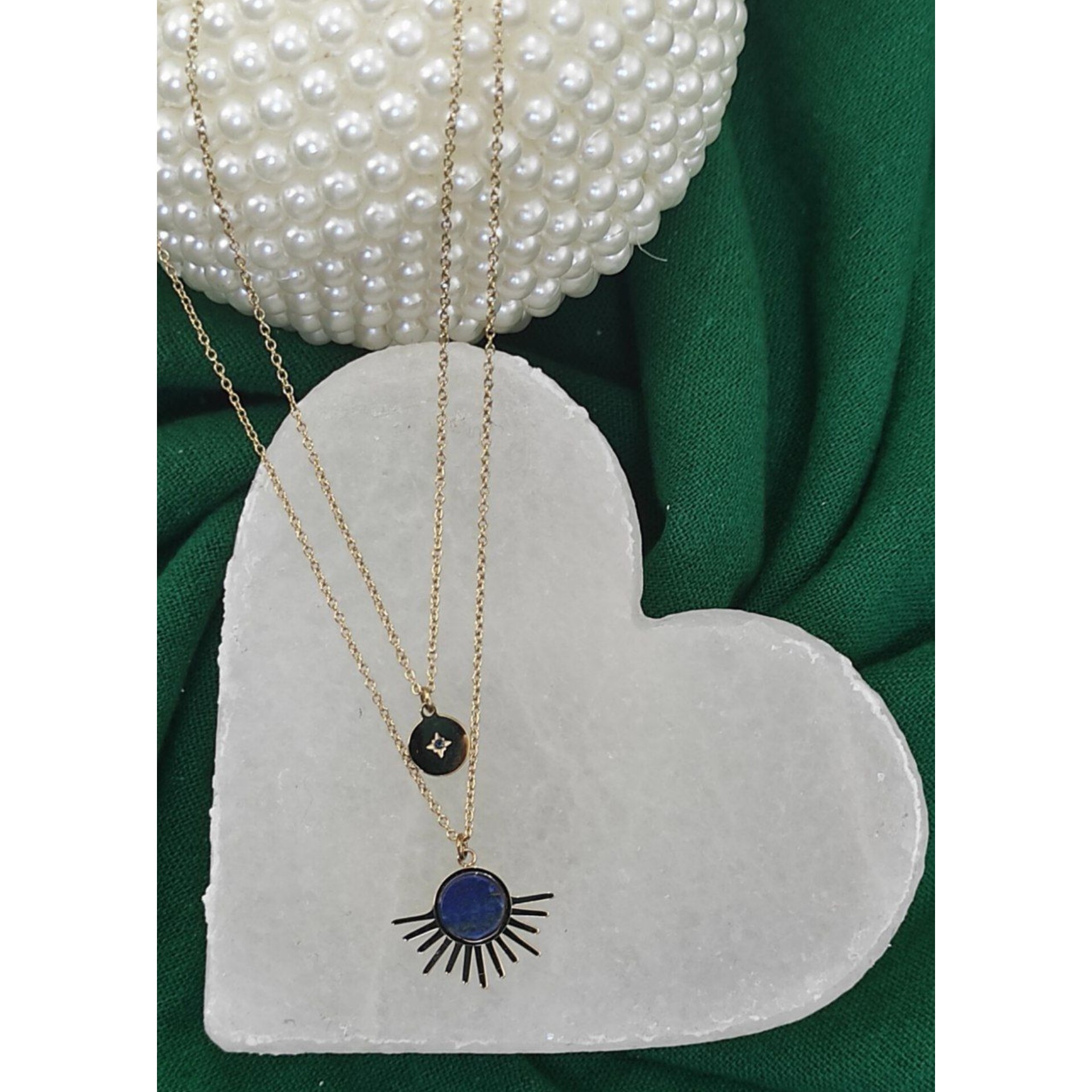 گردنبند دولاین روکش طلا با سنگ طبیعی لاجورد گردنبند لاجورد گردنبند خورشید گردنبند دولاین گردنبند سنگی گردنبند طرح طلا