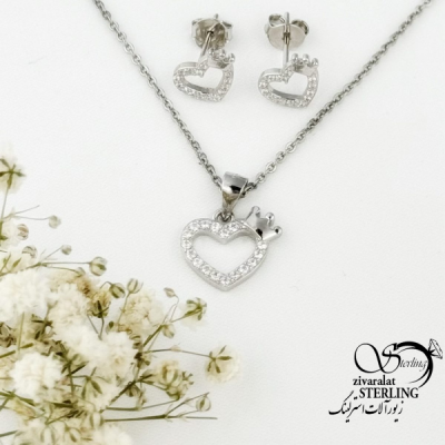 نیمست نقره قلب تاج دار کد 15897