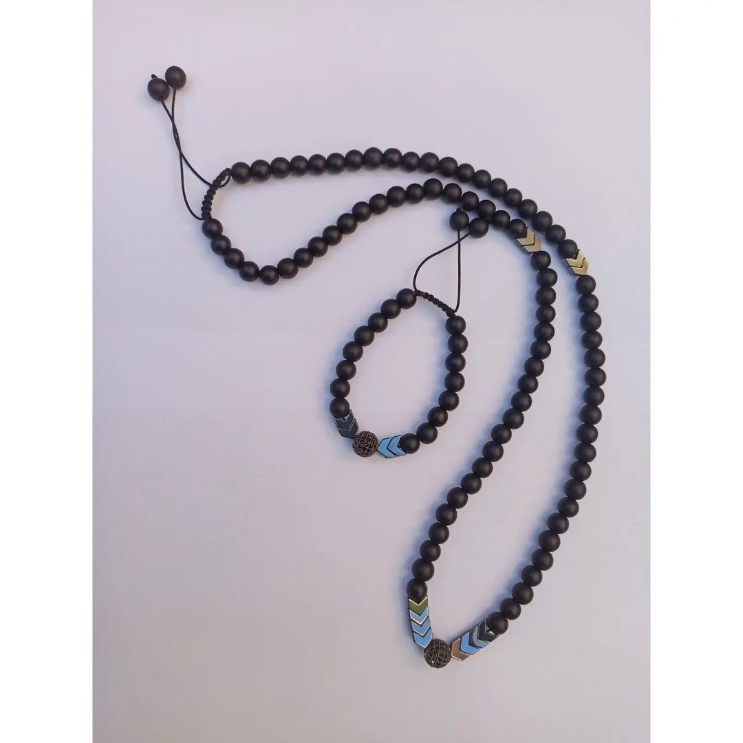 ست گردنبند و دستبند گوی سوارسکی با مهره اونیکس