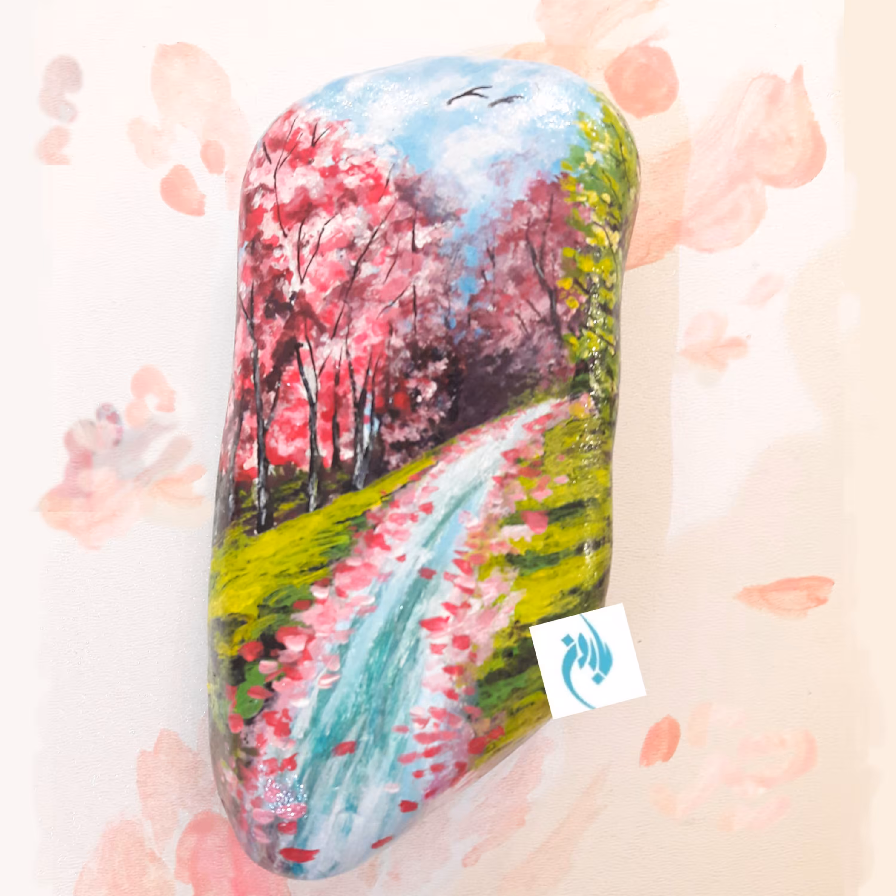 نقاشی روی سنگ طرح جاده رویایی 