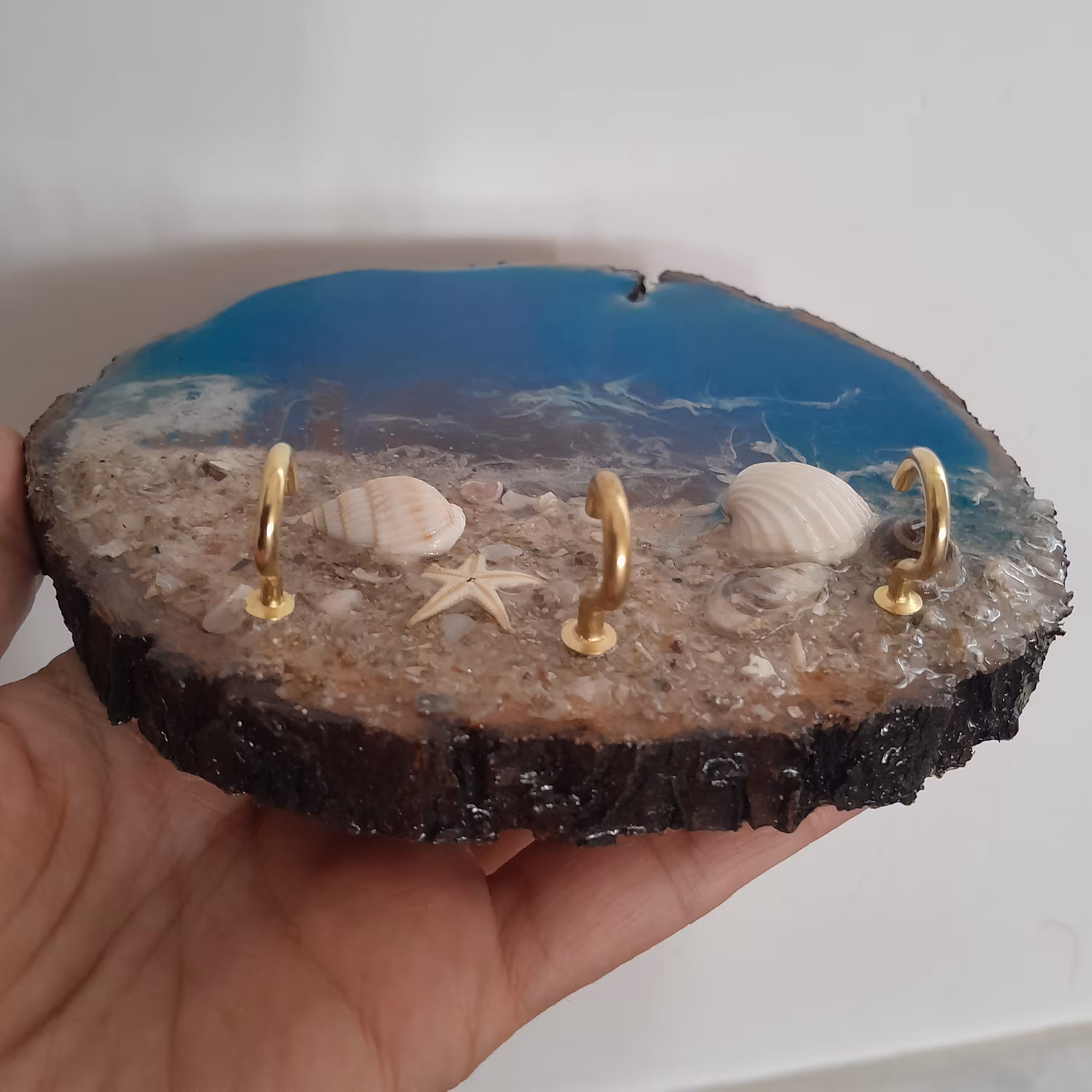 جاکلیدی دیوارکوب چوبی رزینی طرح دریا 