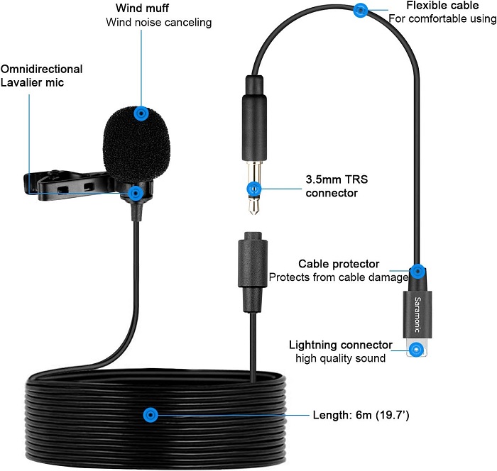 میکروفون یقه ای لایتنینگ سارامونیک مدل Saramonic iOS Lavalier Microphone LavMicro U1B
