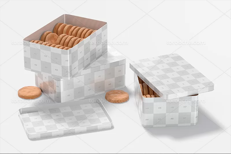 موکاپ بسته بندی فلزی بیسکویت | گرافیک با طعم تربچه