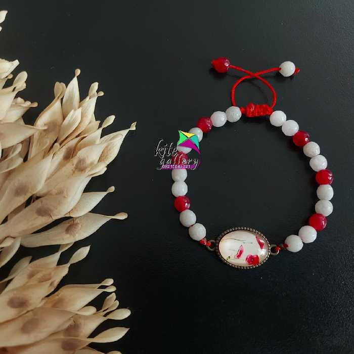 دستبند رزینی گل لاله با سنگ جید 