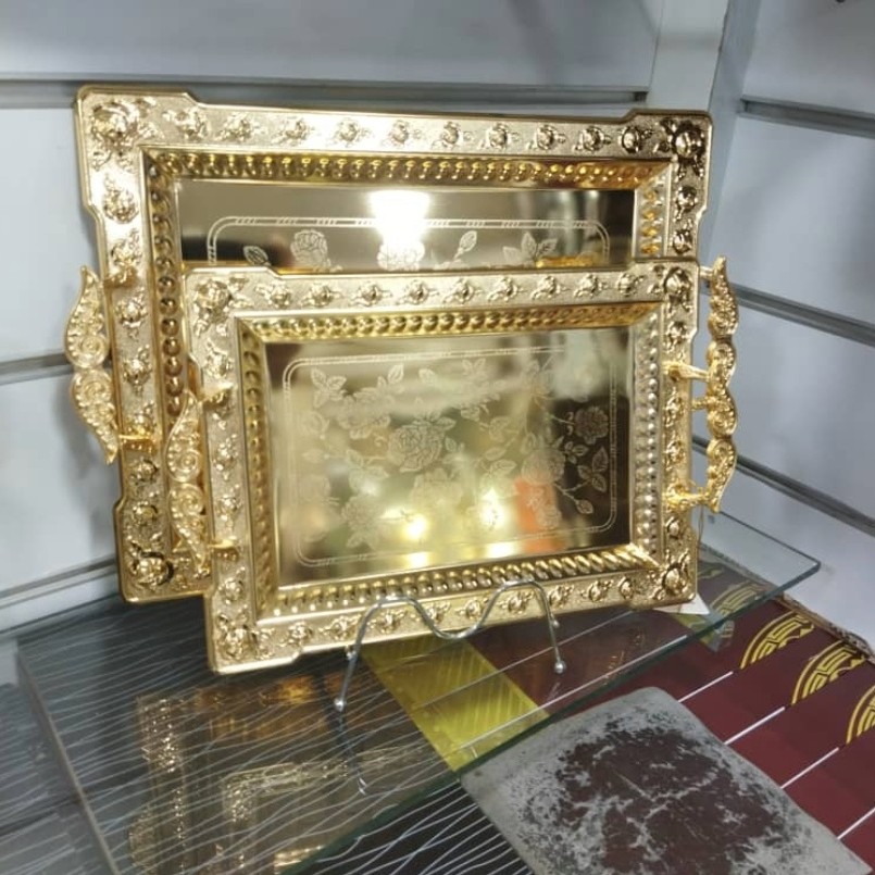 سینی جفتی چهار گوش و گرد استیل طلایی با طراحی زیبا و شیک