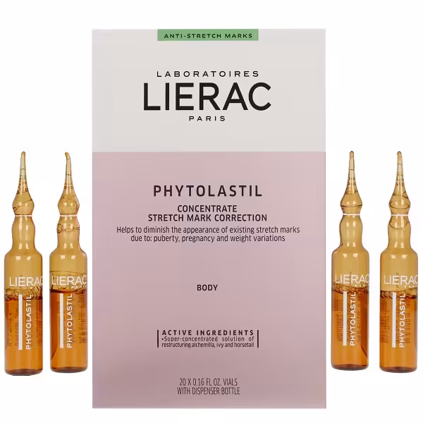 سرم ترمیم و ضد ترک بدن لیراک LIERAC مدل فیتولاستیل phytolastil | بهبود استرچ مارک پوست | 20 سرم 5 میلی لیتر