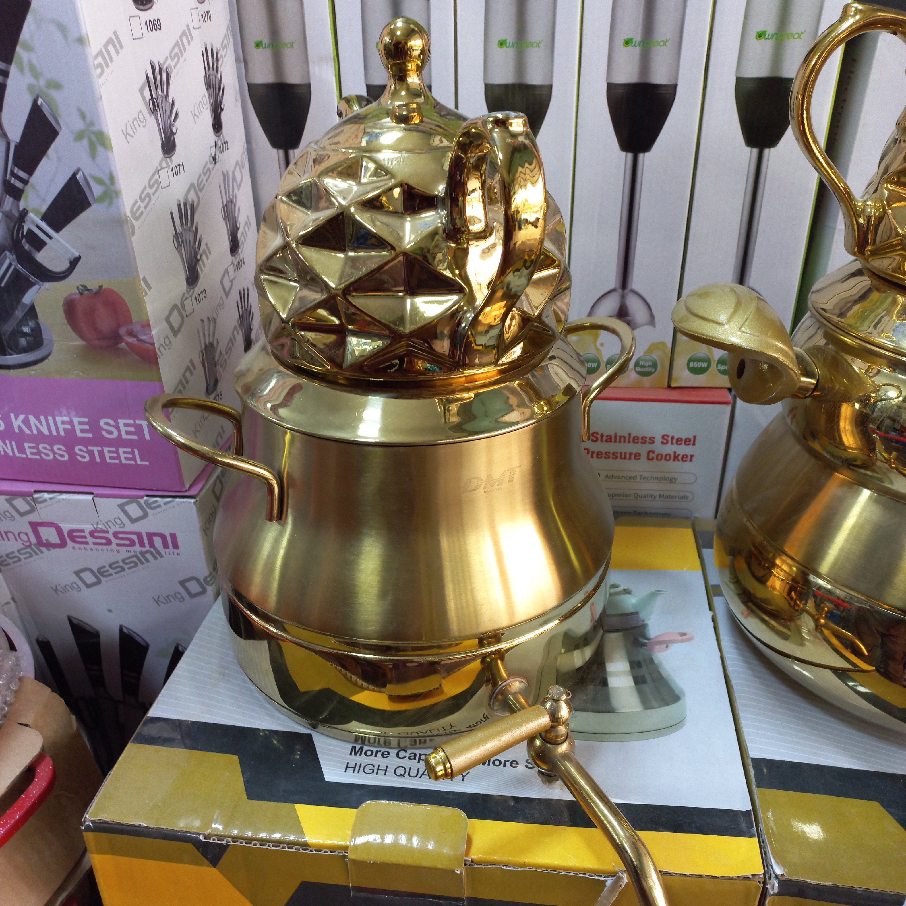 ست کتری و قوری استیل طلایی رنگ ثابت