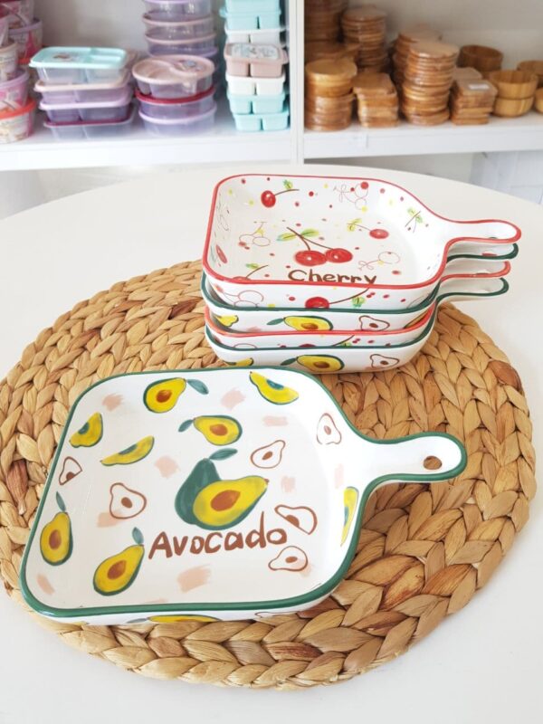 تابه تک دسته مربع طرح آووکادو و آلبالو