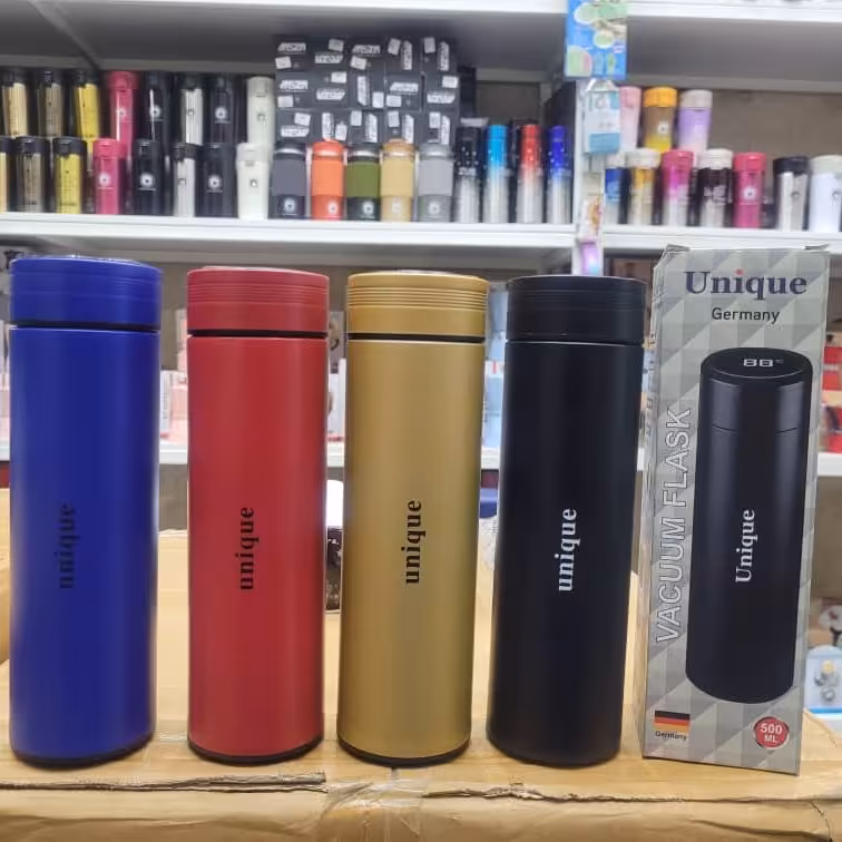 فلاسک دماسنج دار فلزی درب دار رنگ بندی 500 میل یونیک