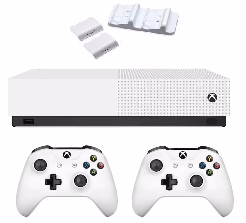 کنسول بازی مایکروسافت مدل Xbox One S ALL DIGITAL ظرفیت 1 ترابایت به همراه دسته اضافه سفید و داک شارژ