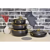 سرویس قابلمه 8 پارچه خمره ایی مشکی  با درب منحنی طلایی  یونیک  8349