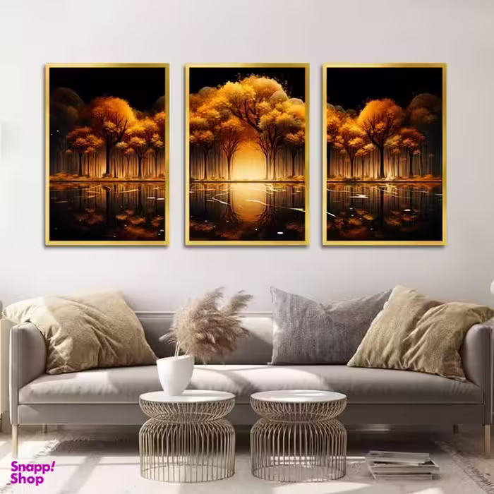 تابلو بکلیت طرح نقاشی منظره دریا و درخت مدل T-1583 مجموعه 3 عددی