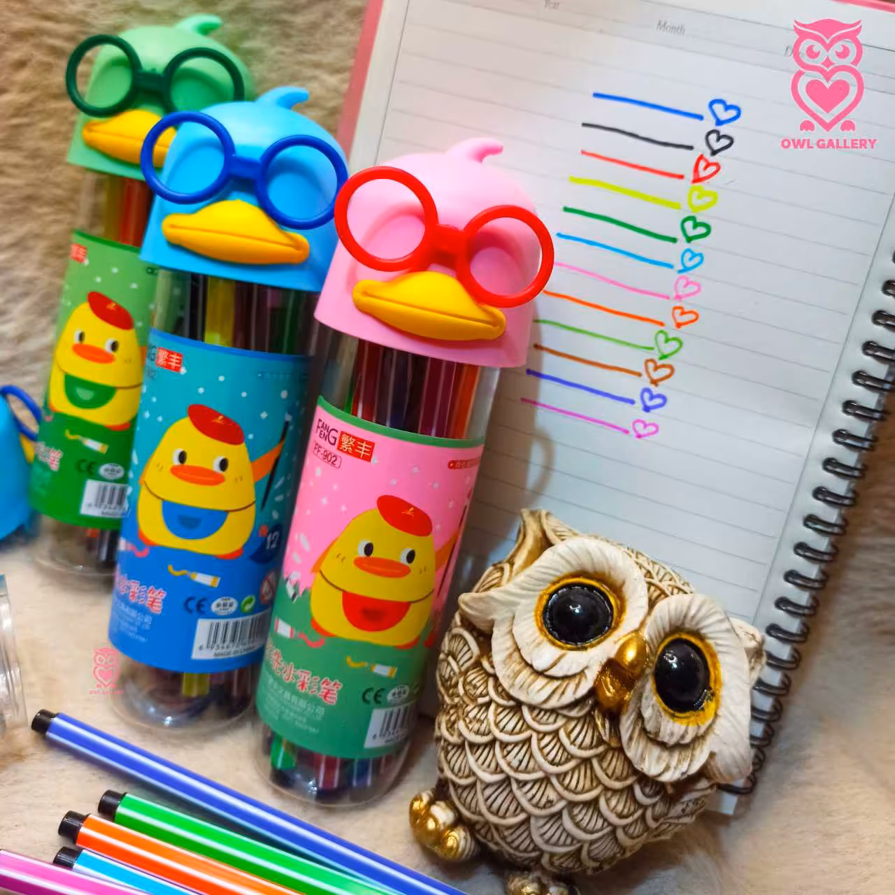 ماژیک 12 رنگ نقاشی و رنگ آمیزی خارجی فانتزی طرح جوجه عینکی