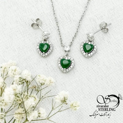 نیمست نقره نگین سبز طرح قلب کد 15391