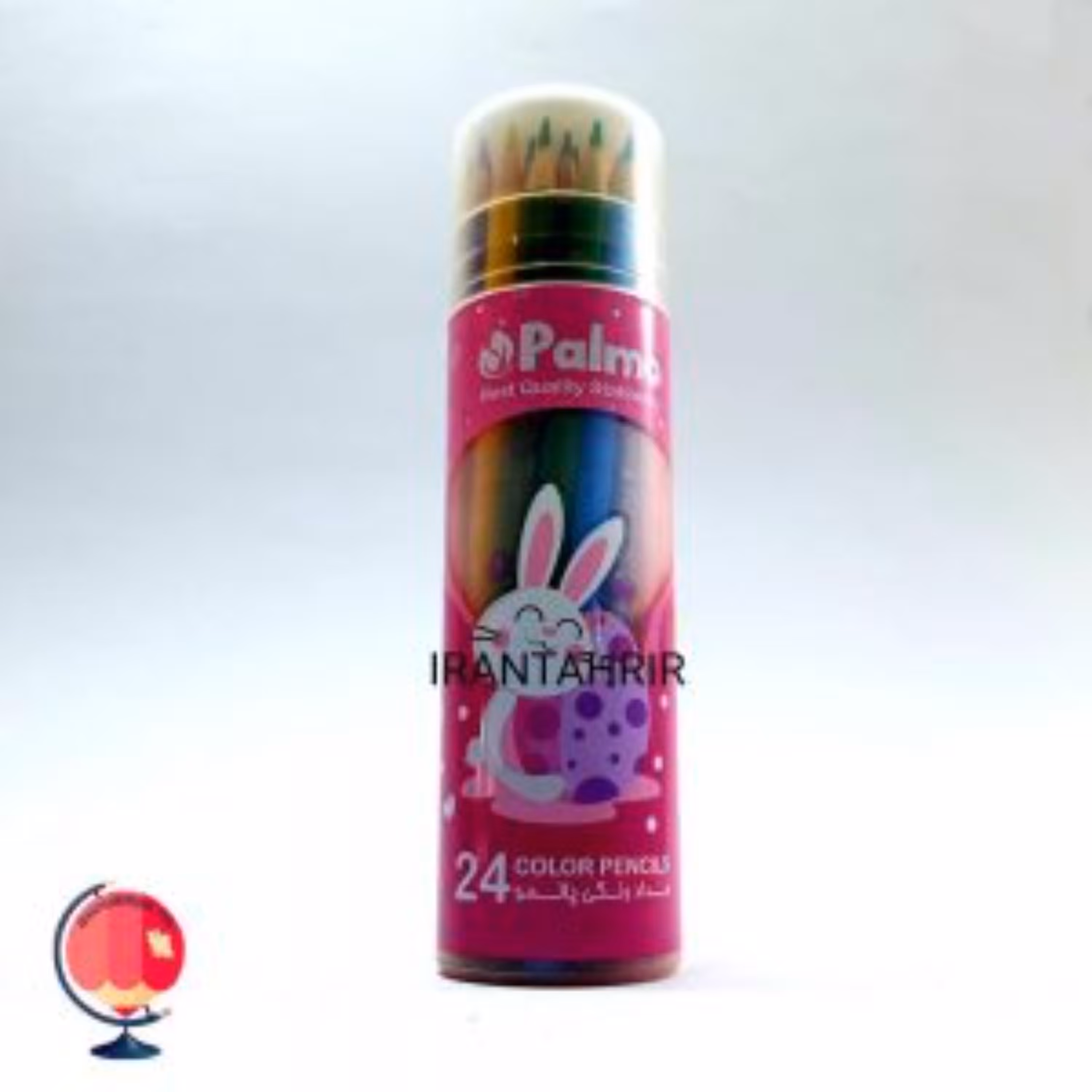 مداد رنگی 24 رنگ پالمو جعبه استوانه ای صورتی کد 1349