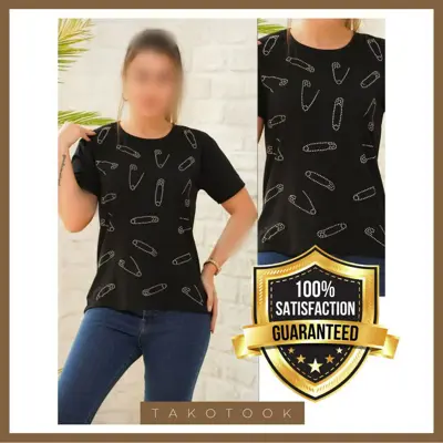 تیشرت  کراپ  طرح سنجاق  تمام نگین جنس پارچه ویسکوز  سایز 38 تا 44 فری سایز دو رنگ مشکی و سفید محصول تکوتوک در باسلام