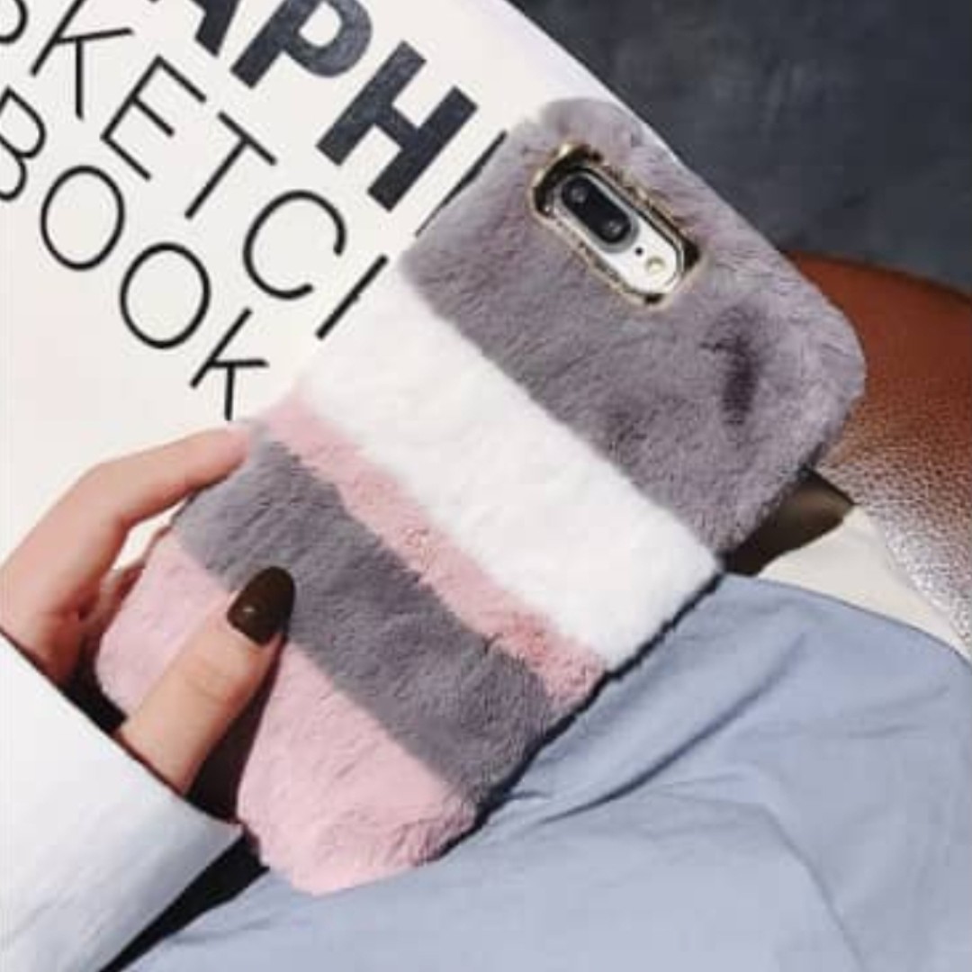 قاب محافظ گوشی جنس خز طوسی راه راه مناسب A31