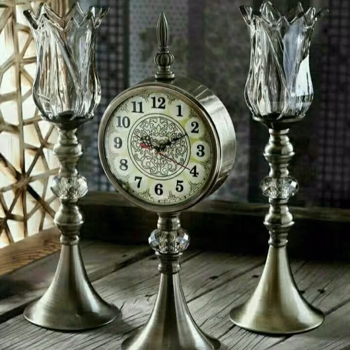 ست ساعت شمعدان جنس آهن آبکاری شده 