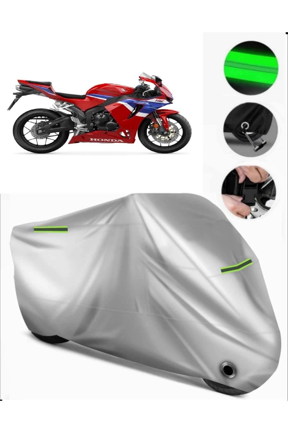 چادر موتورسیکلت خاکستری HONDA CBR 600 RR سازگار با برزنت مرمر LOCK GRI MotoEn