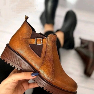 نیم بوت زنانه رویه چرم بیاله واکس خور زیره ترمو سایز 37تا40