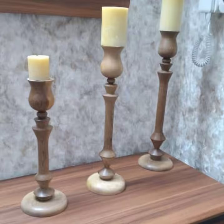 ست سه تایی جا شمعی چوبی در 3 سایز کوچک متوسط و بزرگ  وزن حدود 1000 گرم