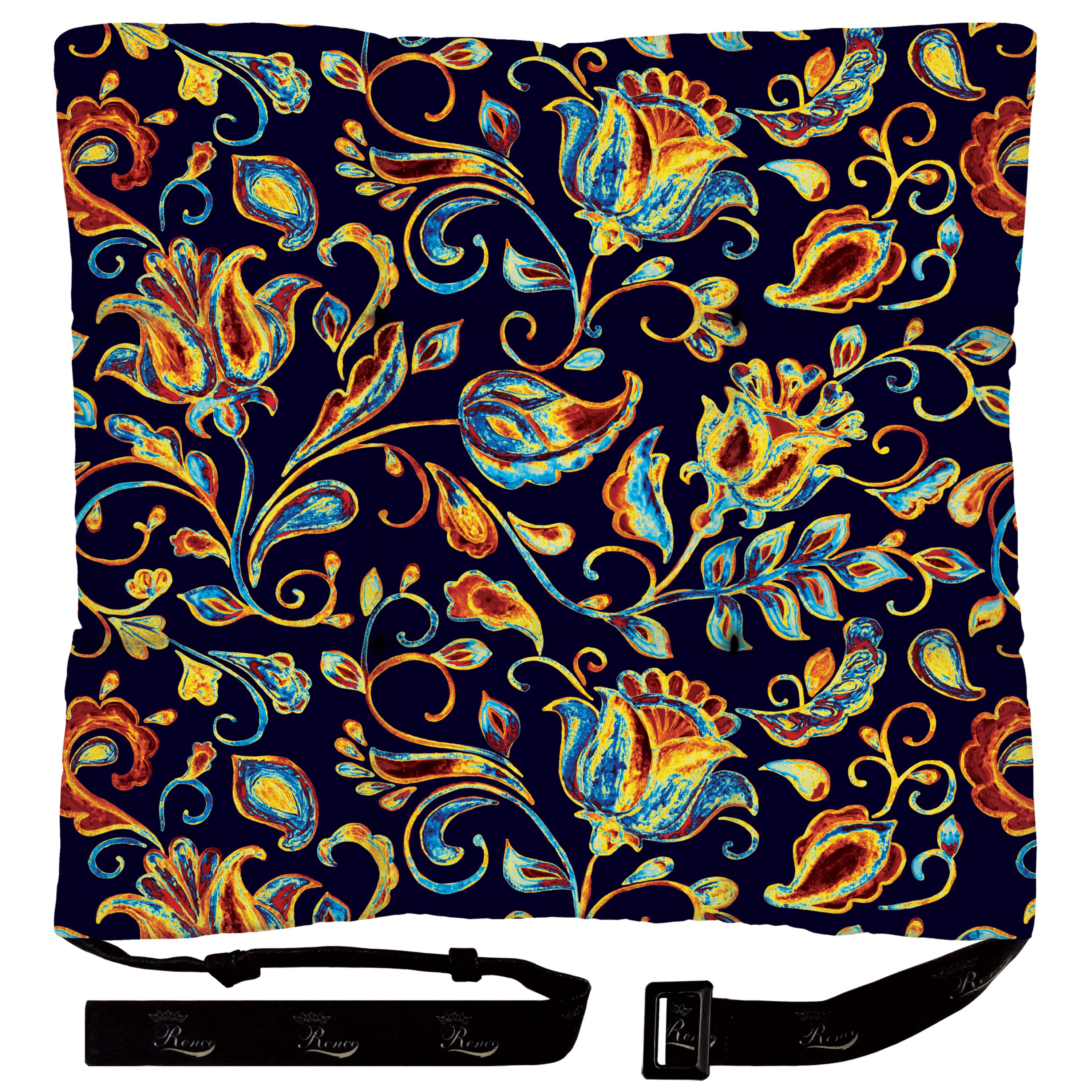 بالش و تشک صندلی مربع پارچه مخمل دو رو چاپ طرح گل سایز 38 در 38 مدل M1-70 شرکت رنس